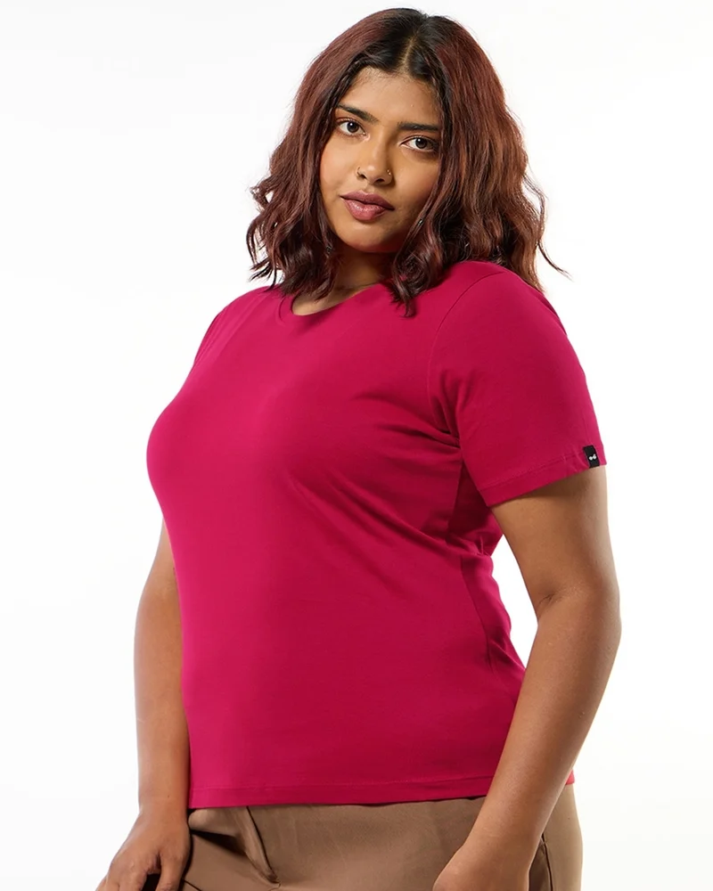 bewakoof Women's Red Plus Size T-shirt